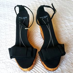 Vintage Kate Spade Black Canvas Wicker Wedges